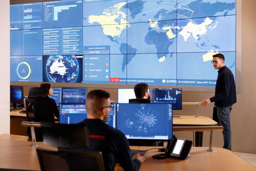 The Global Security Operation Center (SOC) in Chieti, Leonardo’s center of excellence for Cyber Security. The centre monitors about 115,00 security events per second and responds to over 1,800 Cyber alarms every day