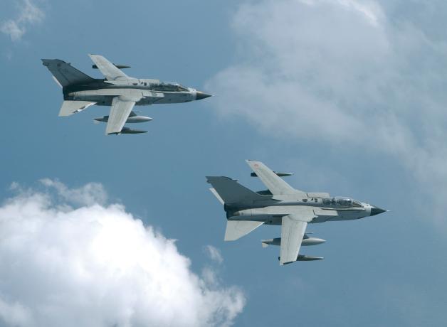 Two Tornado fighter aircraft in flight