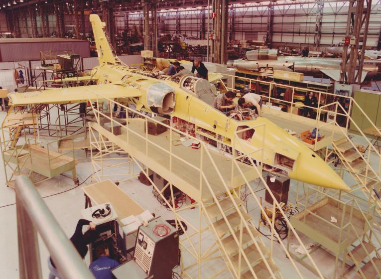 Assembly line of the first AMX prototype, 1983