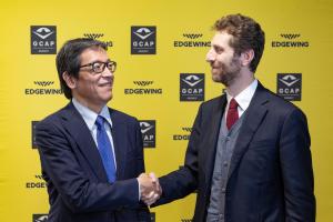 GCAP Agency Chief Executive Masami Oka (left) and Edgewing CEO Marco Zoff (right) have agreed the first international contract for the Global Combat Air Programme