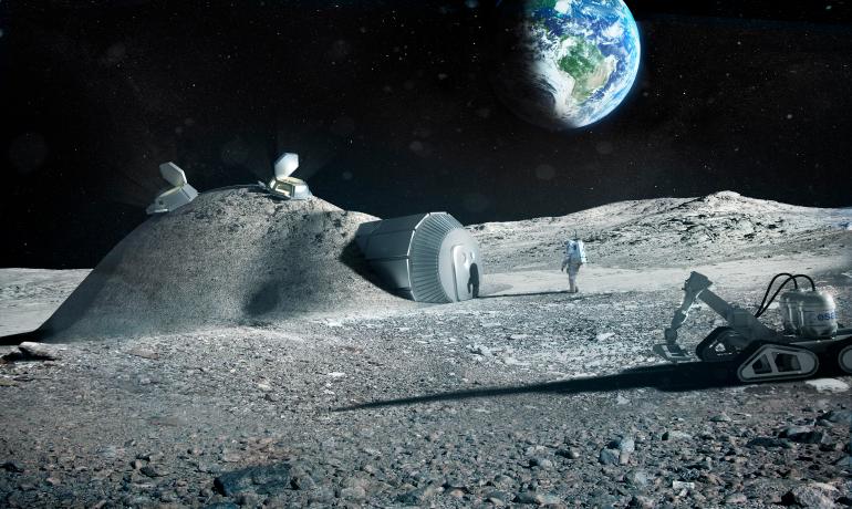 Artistic image of a base on the Moon (credits: ESA, Foster and Partners)
